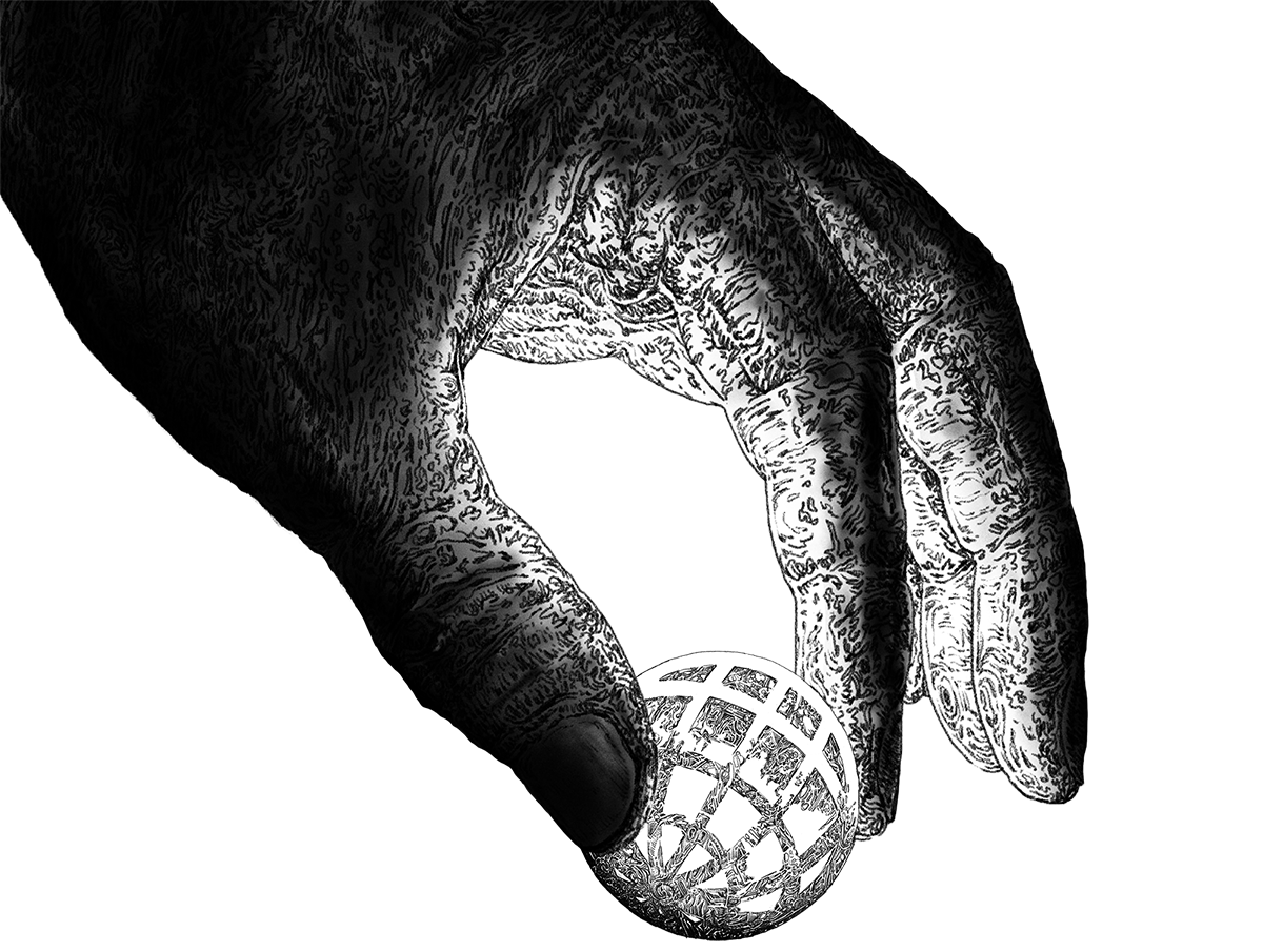 Hand holding digital sphere